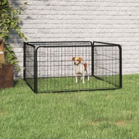 Dog Playpen 4 Panels Black 39.4"x19.7" Powder-coated Steel